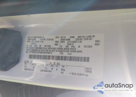 2019 Ford F-150 Xl z USA, uszkodzony, nr VIN 1FTEW1CP4KKE76617